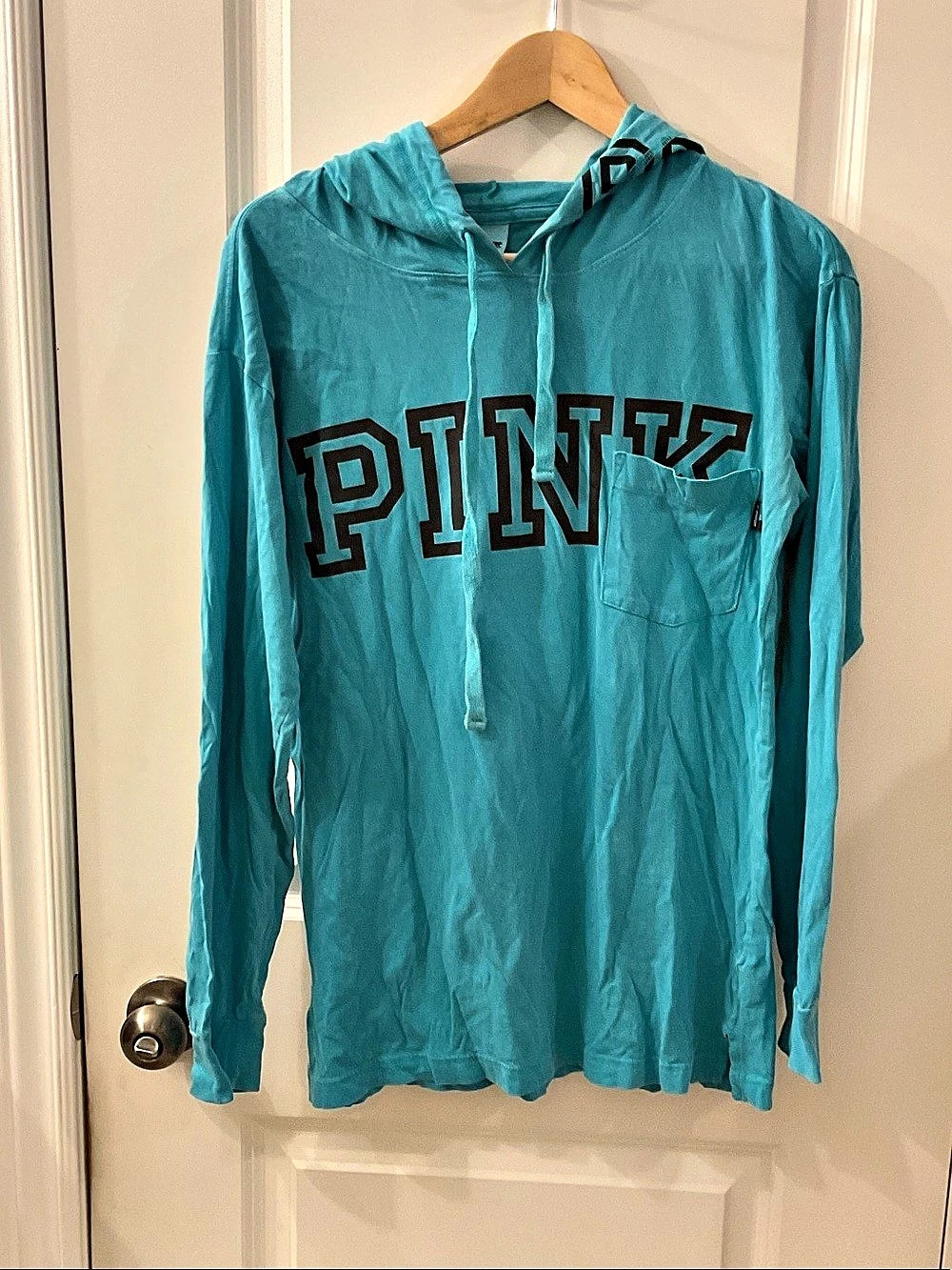 PINK Long Sleeve Hoodie in Blue Size XS